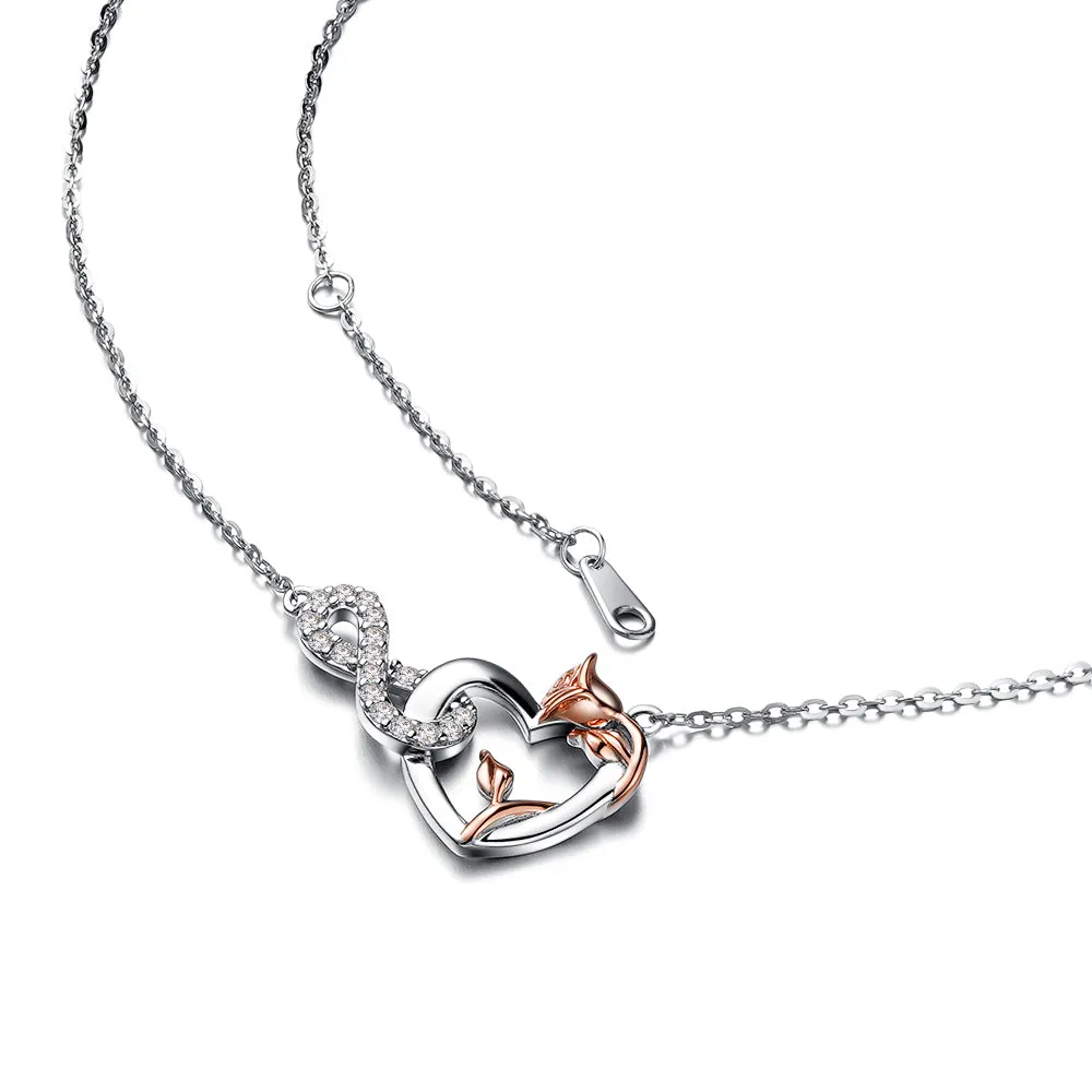 Infinity Heart Pendant with Rose