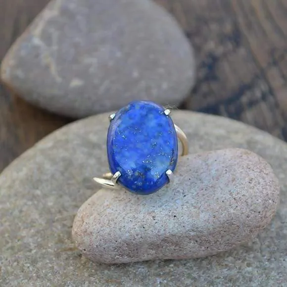 Large Lapis Lazuli Ring -Lapis Ring - Prong Set Ring - 925 Sterling Silver Ring - Lapis Lazuli Gemstone-  Lapis Lazuli Jewelry, Nickel Free