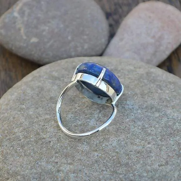 Large Lapis Lazuli Ring -Lapis Ring - Prong Set Ring - 925 Sterling Silver Ring - Lapis Lazuli Gemstone-  Lapis Lazuli Jewelry, Nickel Free