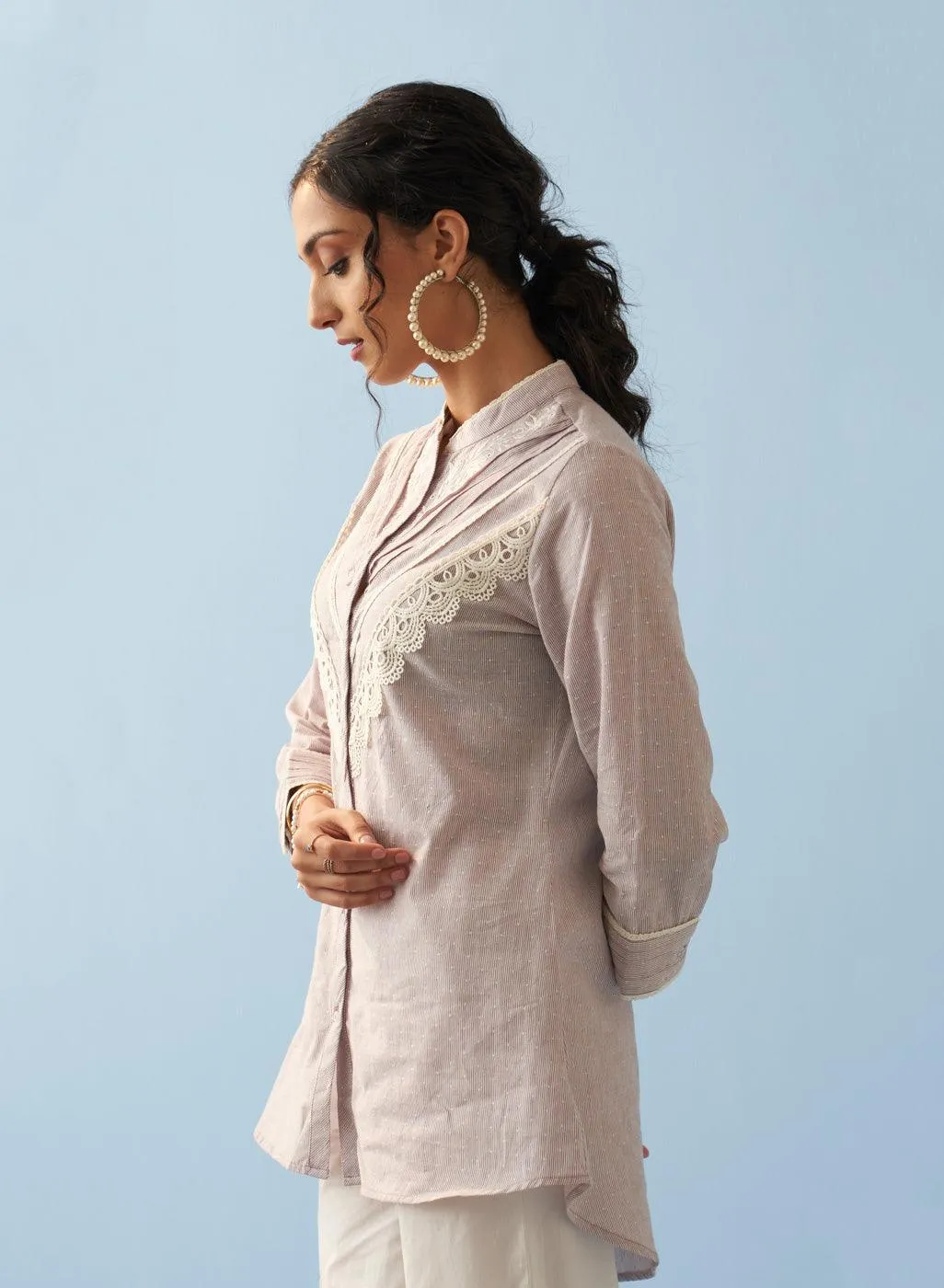 Lavender Embroidered Shirt with Lace Detailing