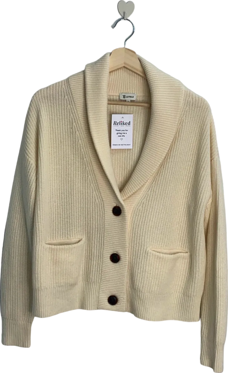 Lilysilk Cream Ribbed Shawl Collar Cardigan UK S