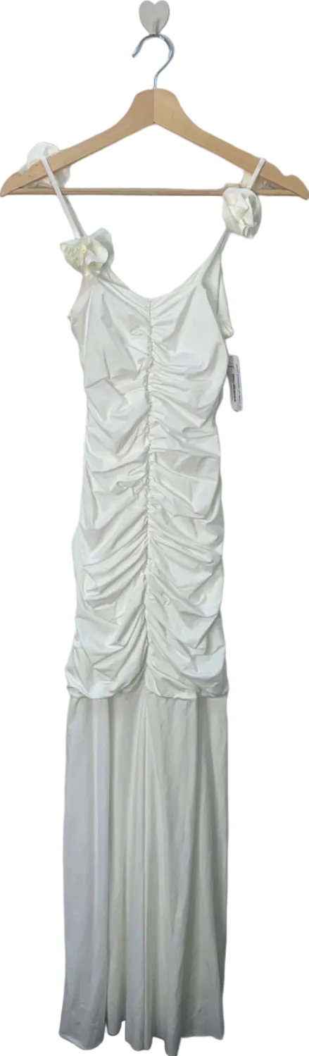 Maygel Coronel White Ruched Floral Strap Dress One Size UK 10-12