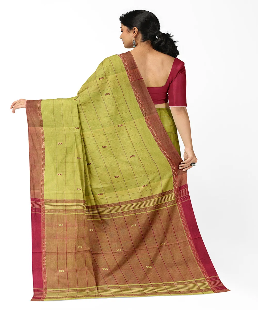 Mehandi green checks butta handwoven rajahmundry cotton saree