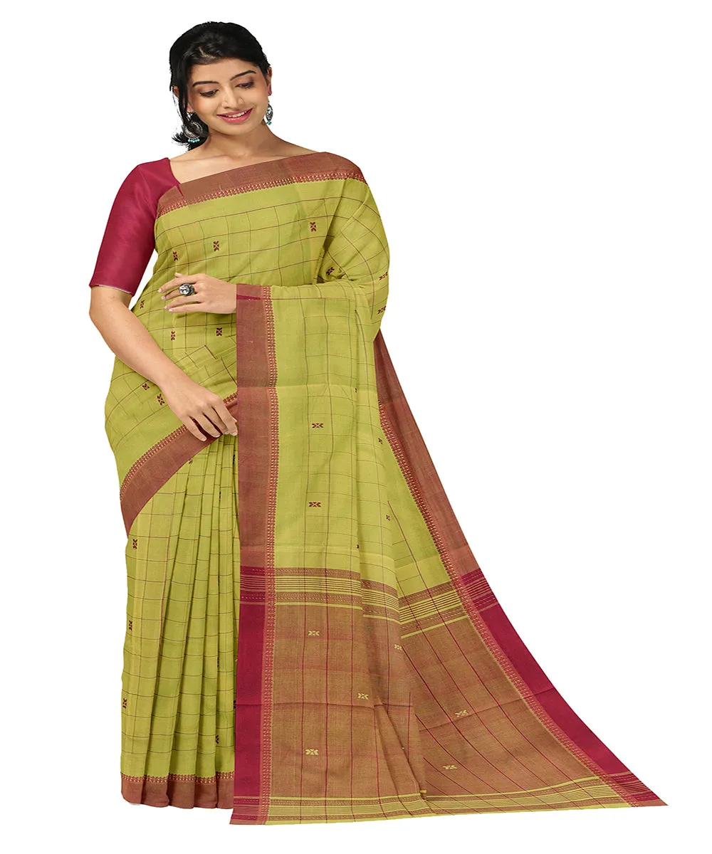 Mehandi green checks butta handwoven rajahmundry cotton saree