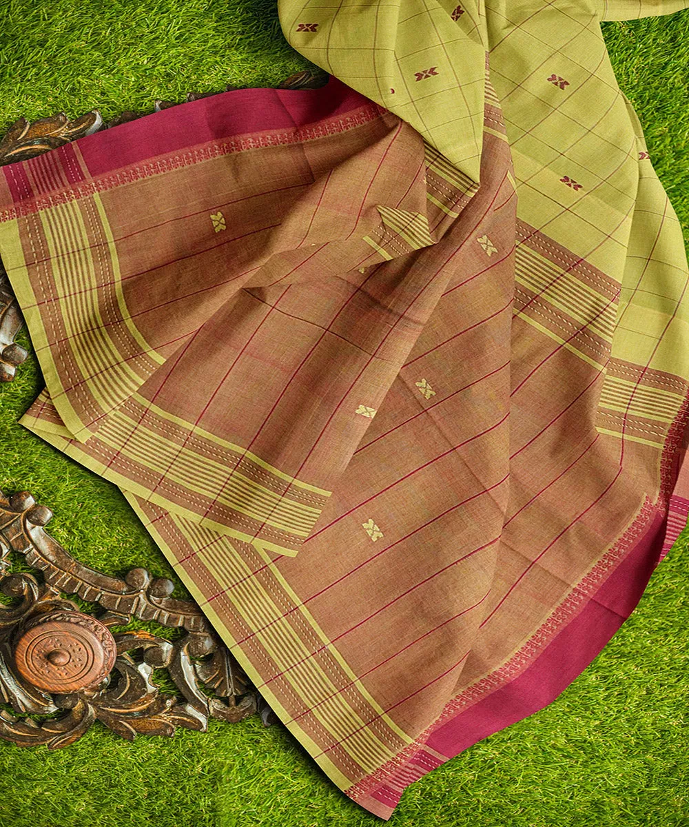 Mehandi green checks butta handwoven rajahmundry cotton saree