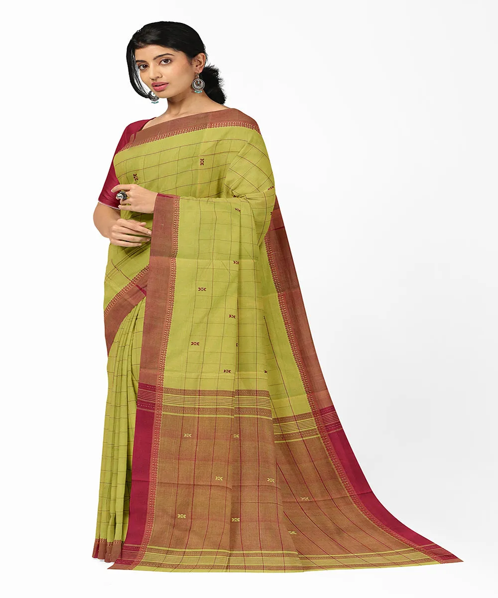 Mehandi green checks butta handwoven rajahmundry cotton saree