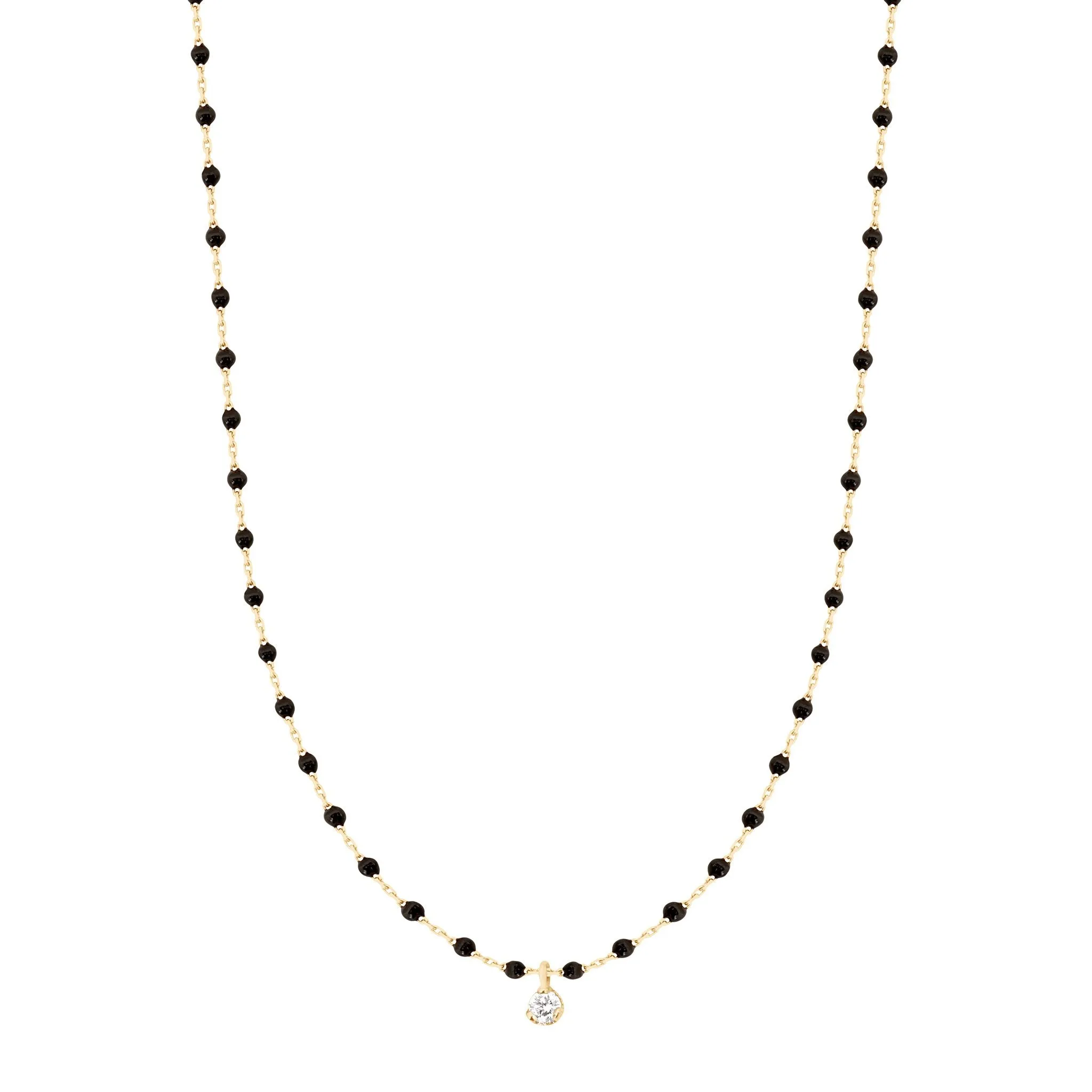 Mini Gigi Black necklace, Yellow Gold 1 Diamond, 15.7"