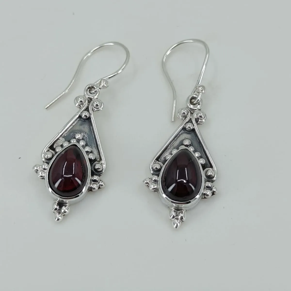 Navya Craft Garnet 925 Solid Sterling Silver Handmade Dangle Drop Earrings