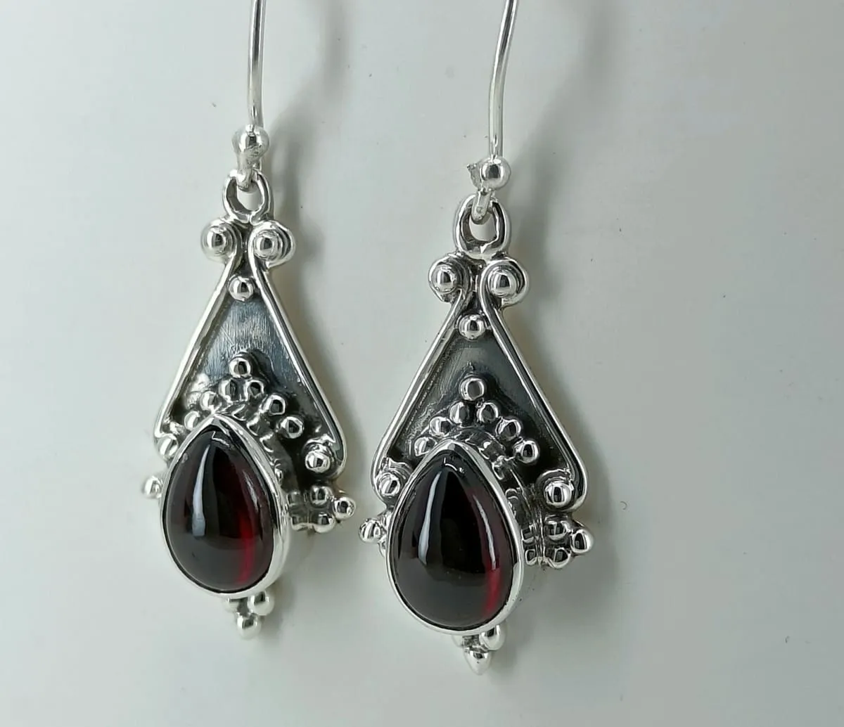 Navya Craft Garnet 925 Solid Sterling Silver Handmade Dangle Drop Earrings