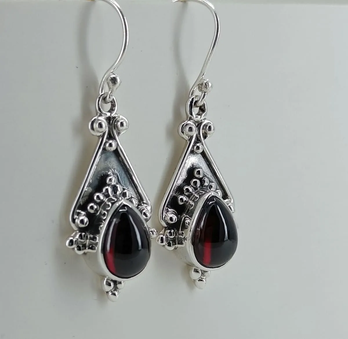 Navya Craft Garnet 925 Solid Sterling Silver Handmade Dangle Drop Earrings