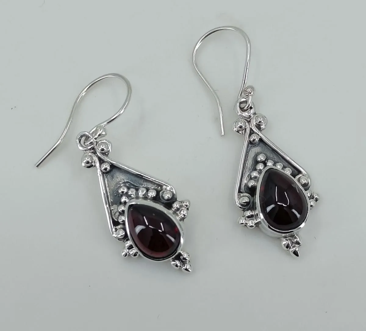 Navya Craft Garnet 925 Solid Sterling Silver Handmade Dangle Drop Earrings