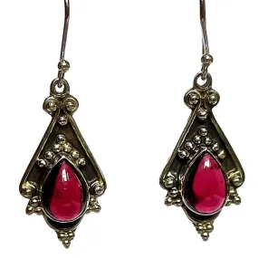 Navya Craft Garnet 925 Solid Sterling Silver Handmade Dangle Drop Earrings