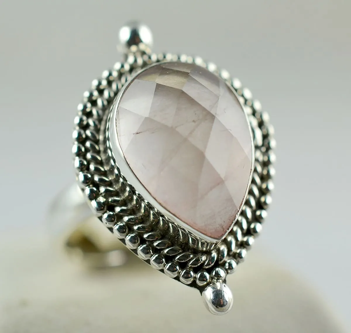 Navya Craft Rose Quartz 925 Solid Sterling Silver Handmade Women Ring Sizes 4 to 13 (US)