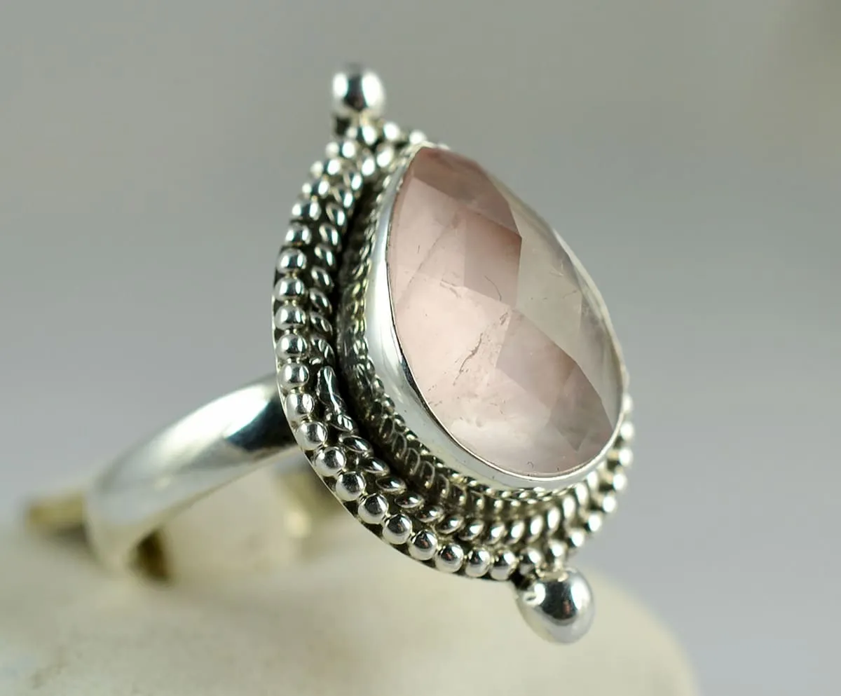 Navya Craft Rose Quartz 925 Solid Sterling Silver Handmade Women Ring Sizes 4 to 13 (US)