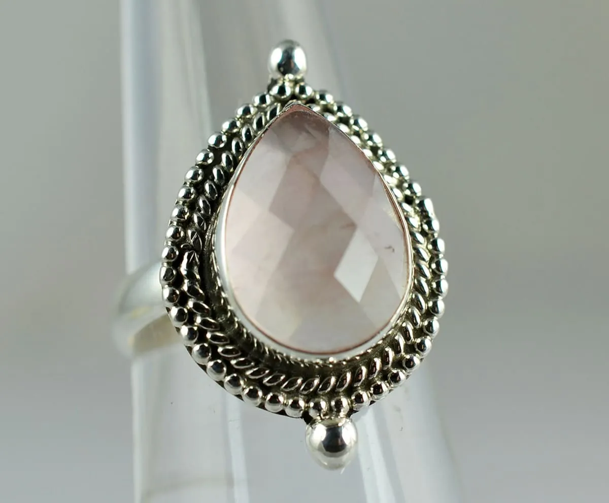 Navya Craft Rose Quartz 925 Solid Sterling Silver Handmade Women Ring Sizes 4 to 13 (US)