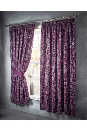 Oak Tree Pleat Lined Curtains 66" x 72" - Plum