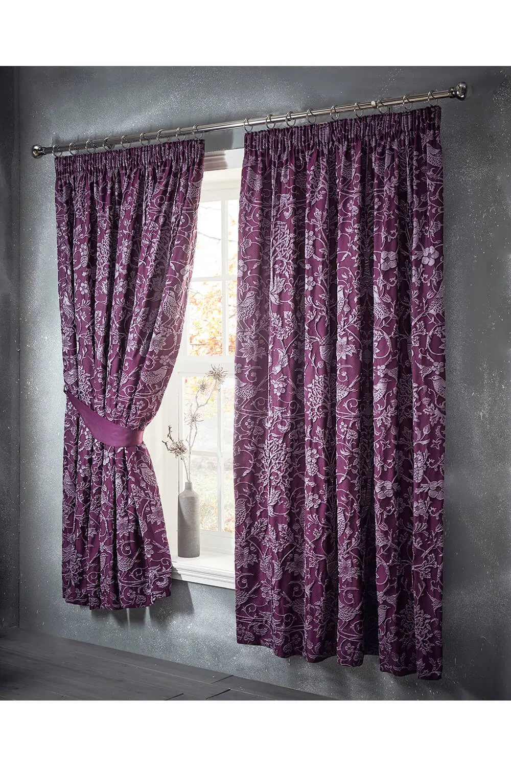 Oak Tree Pleat Lined Curtains 66" x 72" - Plum