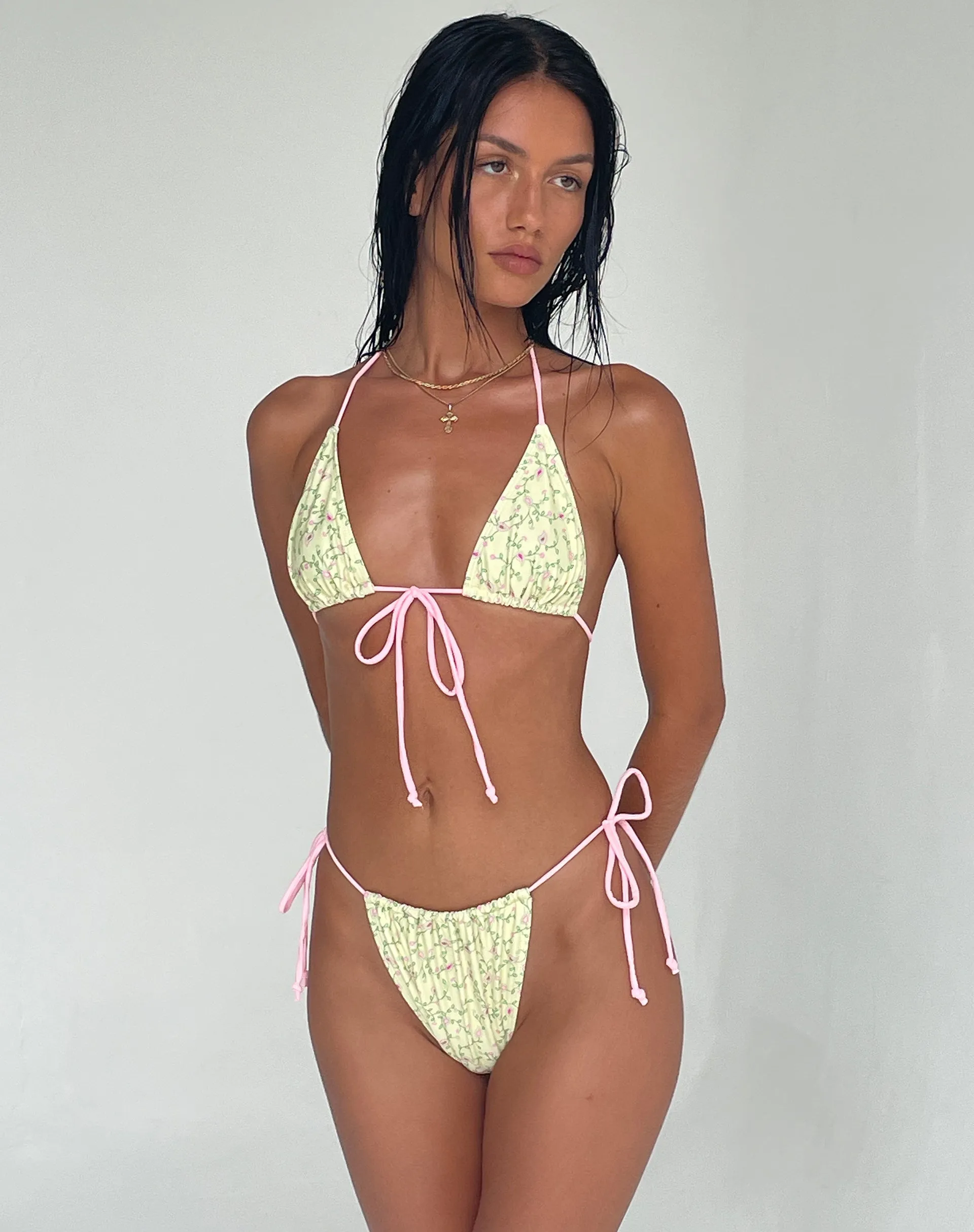 Pamita Bikini Top in Paisley Yellow with Pink Binding