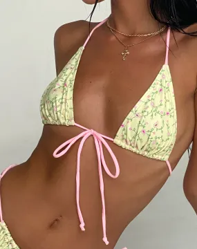 Pamita Bikini Top in Paisley Yellow with Pink Binding