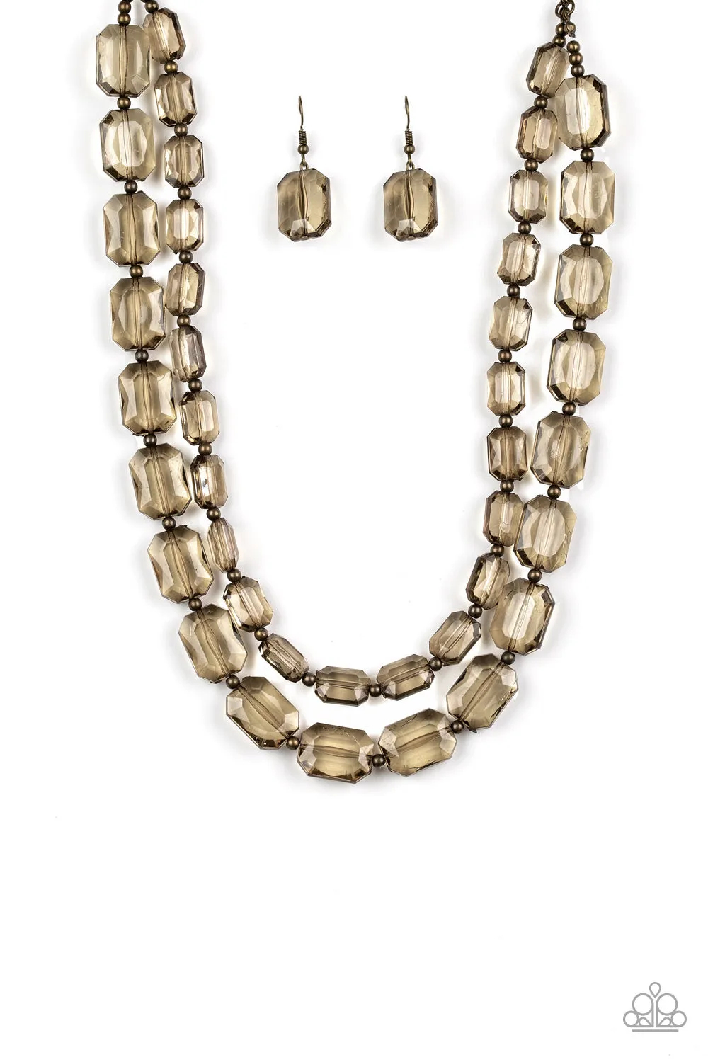 Paparazzi Ice Bank Brass Necklace Set