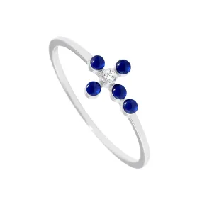 Pearled Cross Diamond Lapis Ring, White Gold, Size 5.75