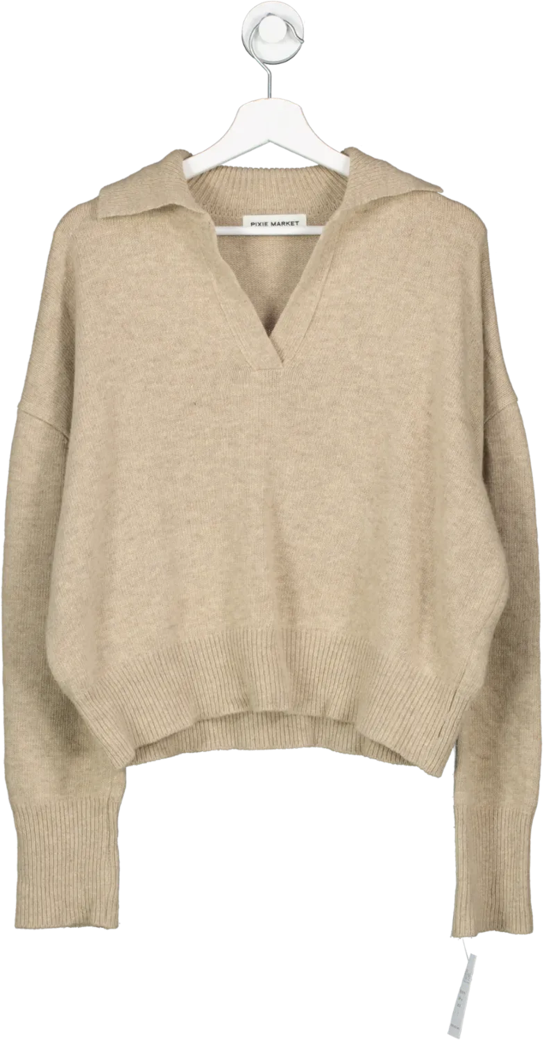 Pixie Market Beige Wool Blend V Neck Sweater UK S