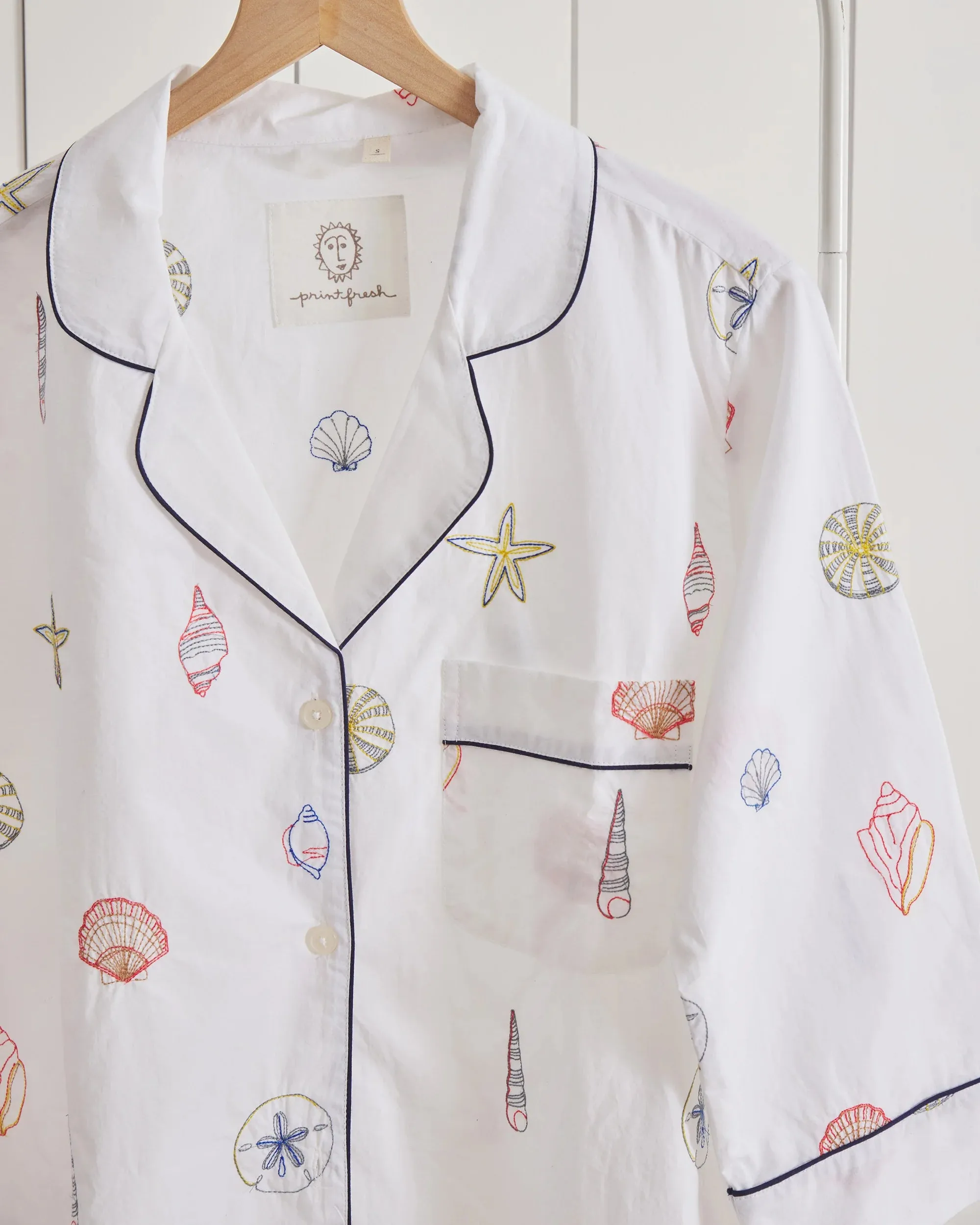 Printfresh Embroidered Shells Sleepshirt - Sand