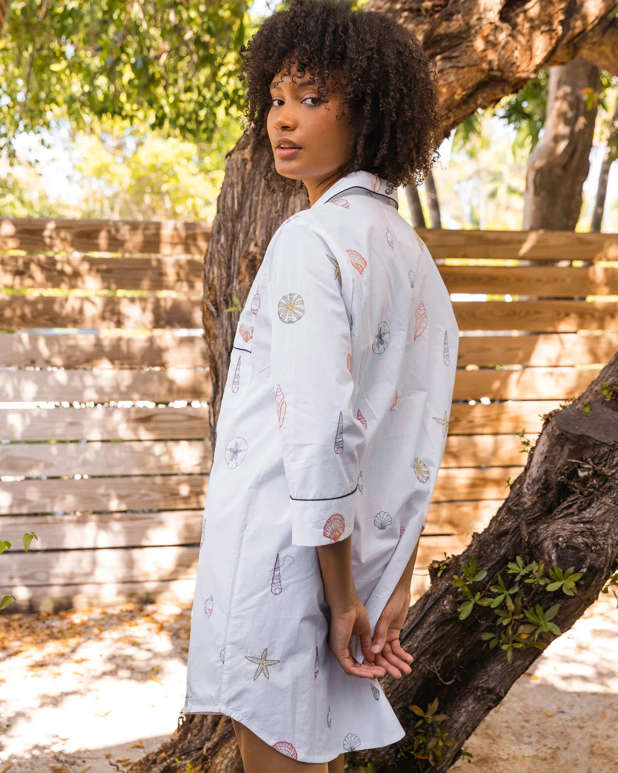 Printfresh Embroidered Shells Sleepshirt - Sand