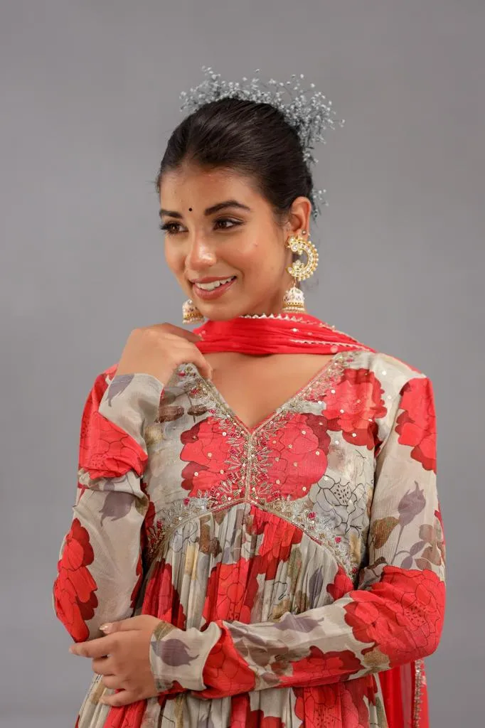 Red printed salwar suit