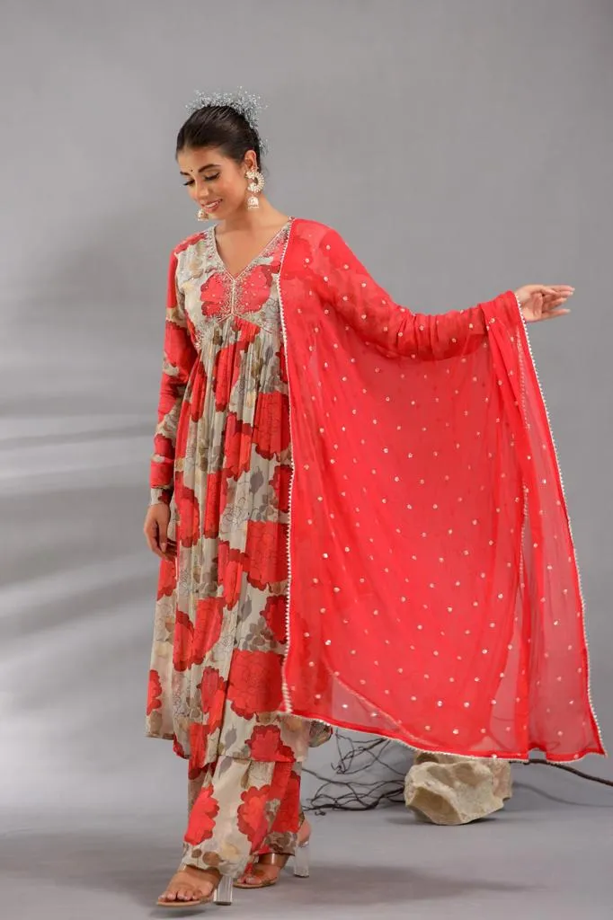 Red printed salwar suit