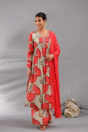 Red printed salwar suit