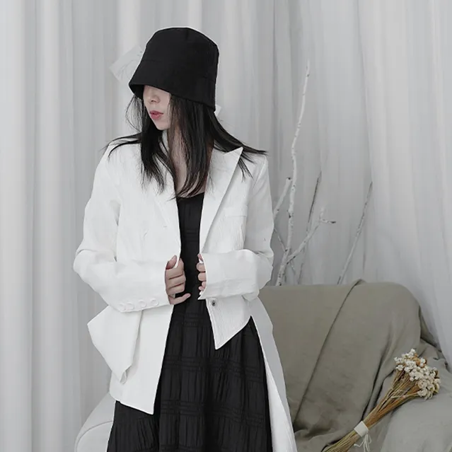 Ronin Irregular Long Sleeve Blazer - White