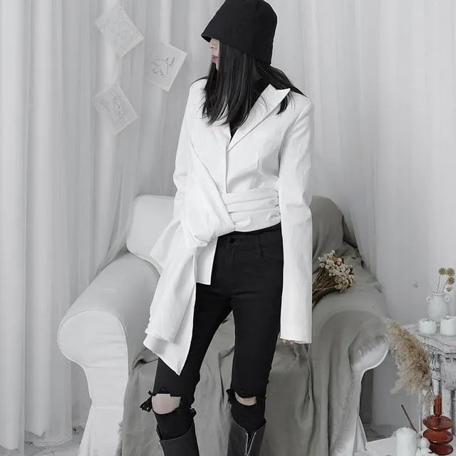 Ronin Irregular Long Sleeve Blazer - White