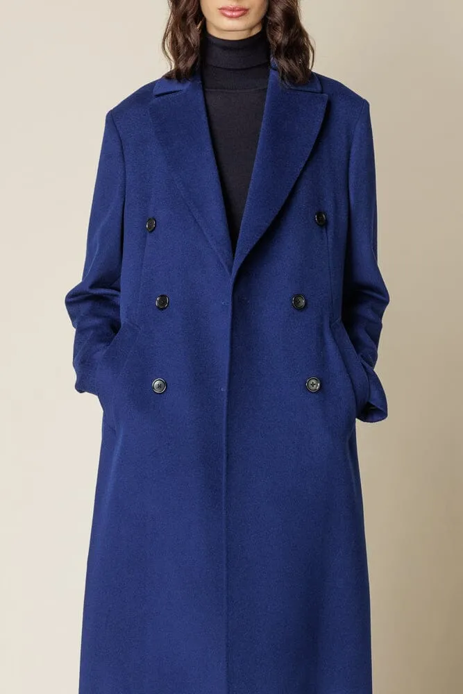 (RTW) Long Double Breasted Coat - Marine Blue Wool