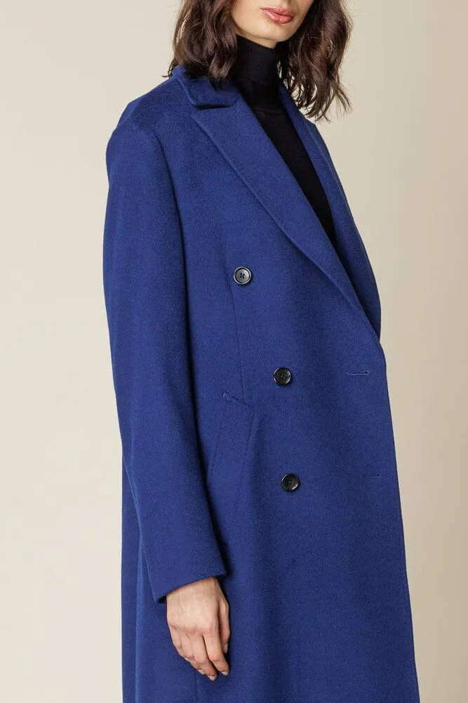 (RTW) Long Double Breasted Coat - Marine Blue Wool