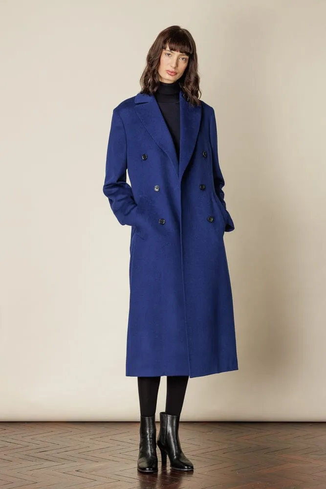 (RTW) Long Double Breasted Coat - Marine Blue Wool