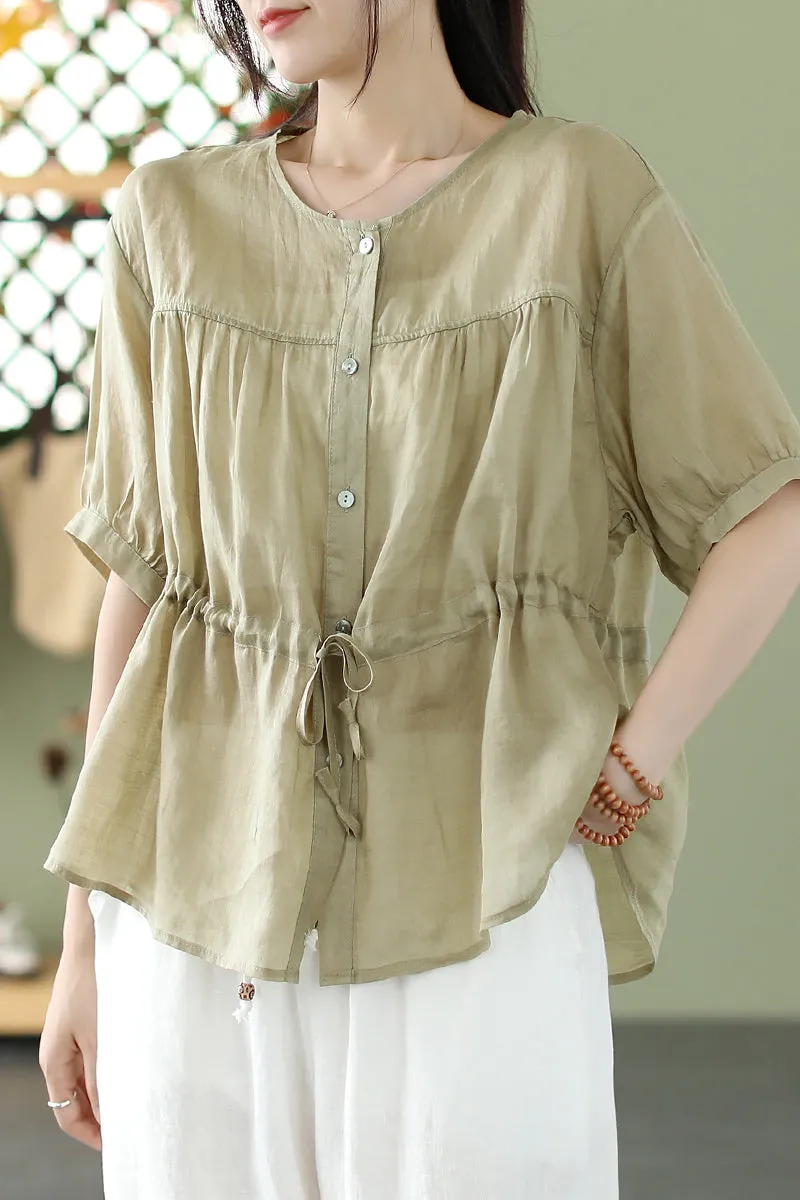 Summer Loose Retro Thin Linen Plus Size Blouse