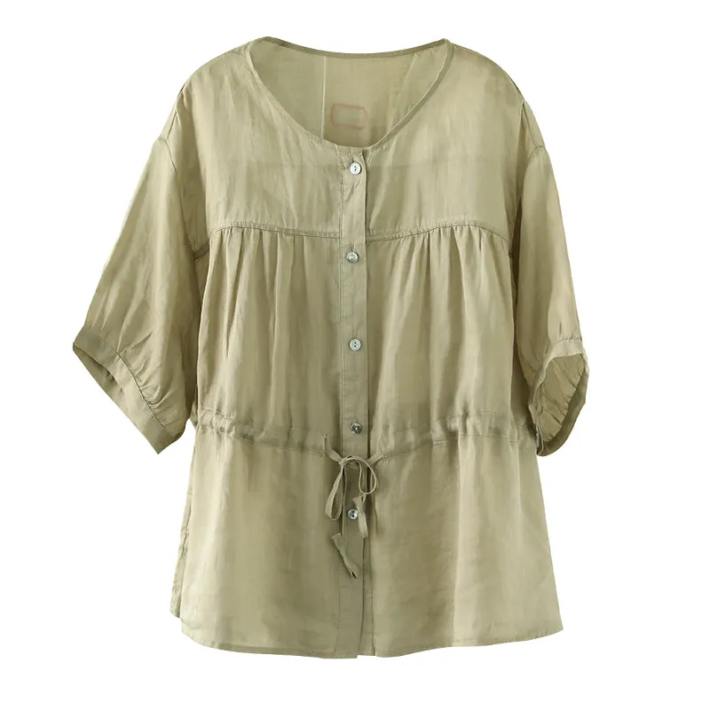 Summer Loose Retro Thin Linen Plus Size Blouse