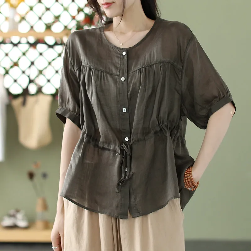 Summer Loose Retro Thin Linen Plus Size Blouse