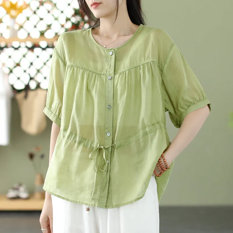 Summer Loose Retro Thin Linen Plus Size Blouse