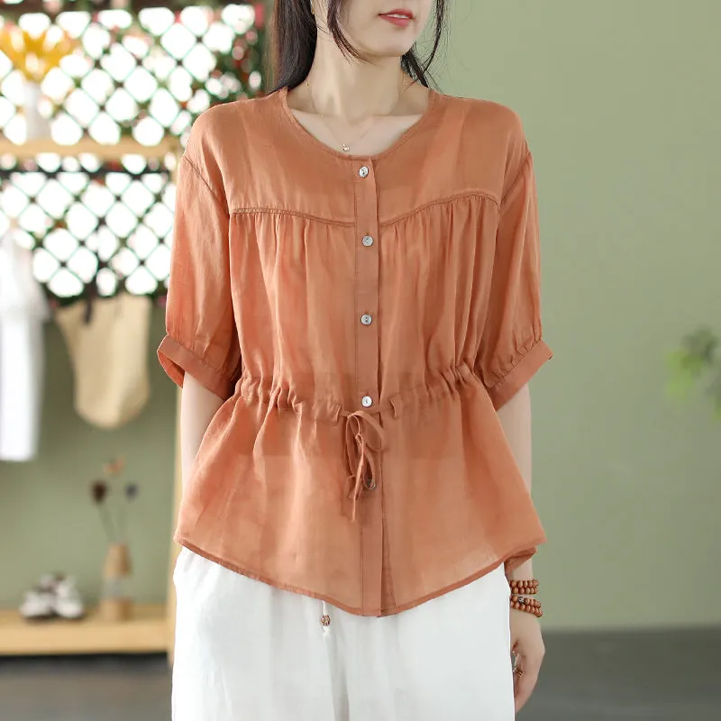 Summer Loose Retro Thin Linen Plus Size Blouse