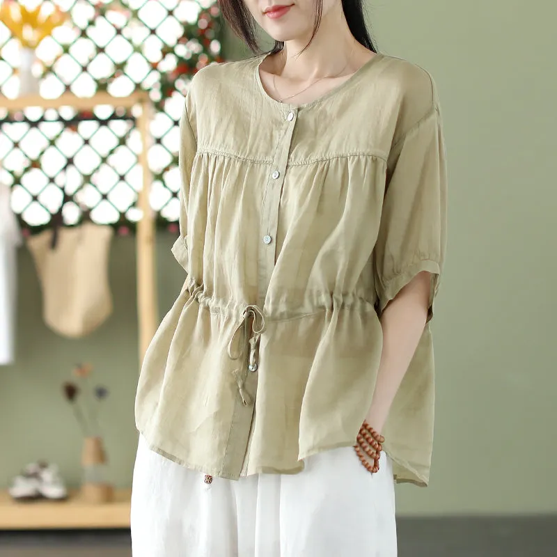 Summer Loose Retro Thin Linen Plus Size Blouse