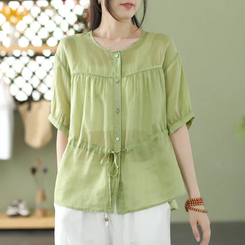 Summer Loose Retro Thin Linen Plus Size Blouse