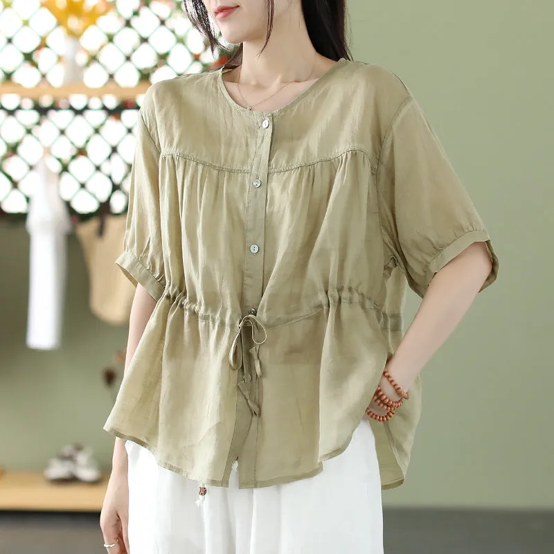 Summer Loose Retro Thin Linen Plus Size Blouse