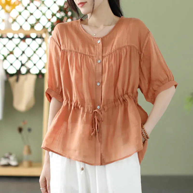 Summer Loose Retro Thin Linen Plus Size Blouse