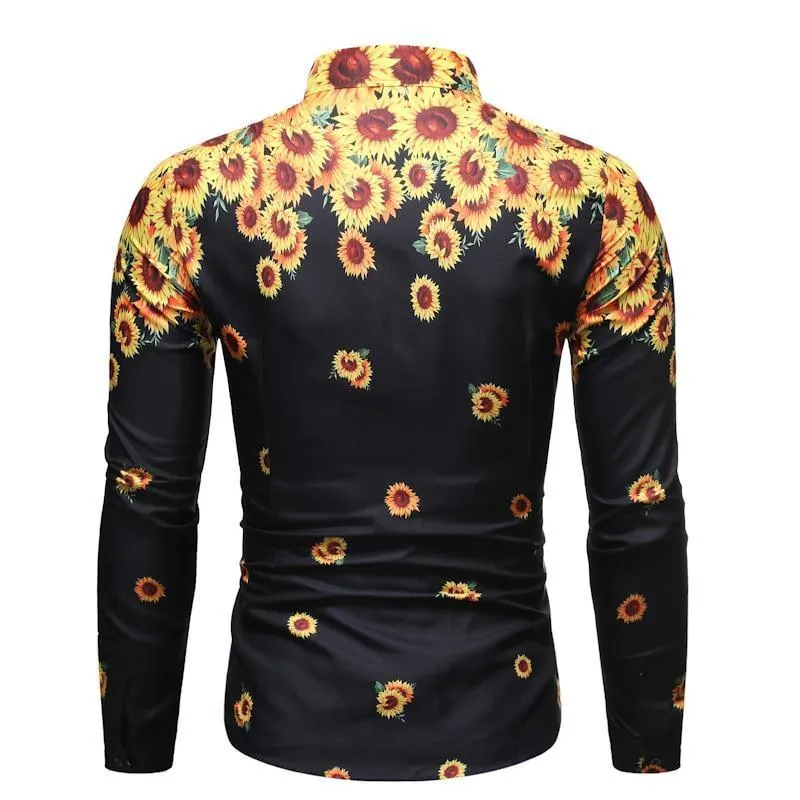 Sun Flower Print Casual Shirt For Men