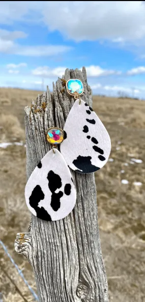 The How Now Cow Hair On Crystal Cowhide Earring