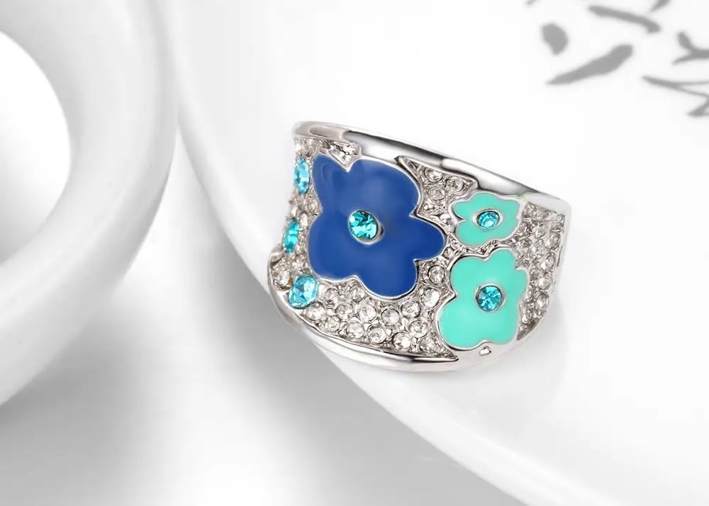 Trendy Plum Enamel Work Flower Finger Ring - 2 Colors