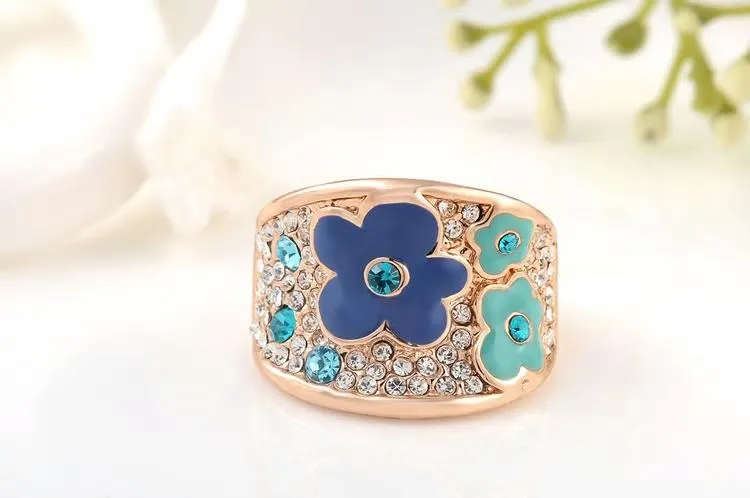 Trendy Plum Enamel Work Flower Finger Ring - 2 Colors