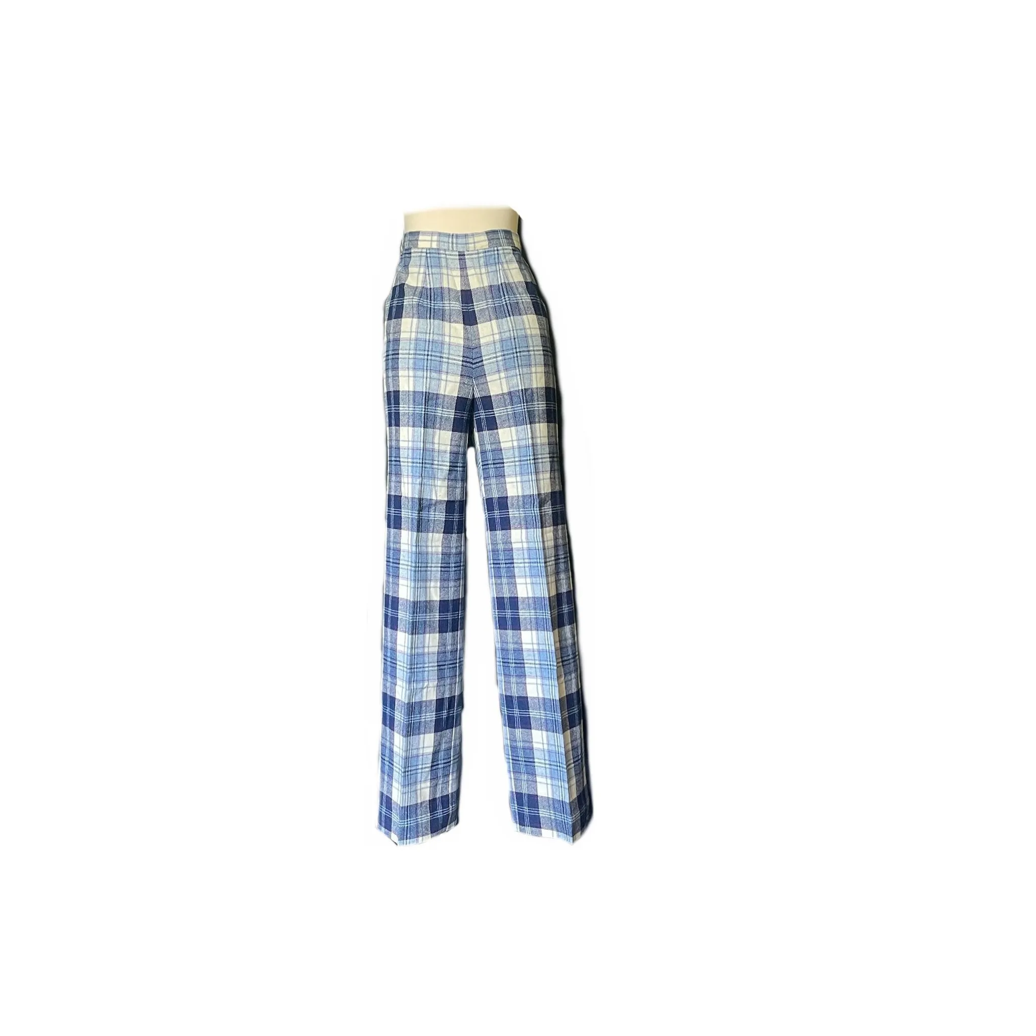 Vintage Blue and Red Plaid Pants by Pendleton. Wool Slacks with Wide Legs. 1950s Preppy Chic Fashion.